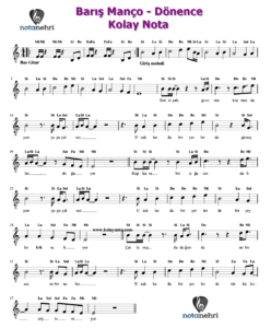 Barış Manço – Dönence Piyano, Melodika, Gitar, Keman, Org, Flüt Notaları