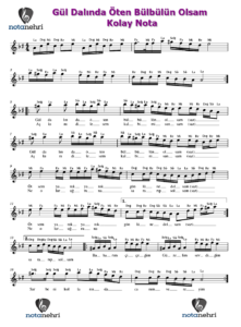 Gül Dalında Öten Bülbülün Olsam Keman, Ud, Melodika, Flüt, Org Notaları