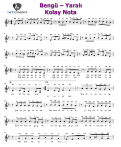 Bengü – Yaralı Keman, Melodika, Flüt, Org Notaları