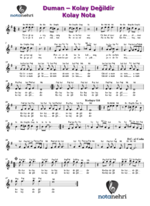 Duman – Kolay Değildir Keman, Piyano, Melodika, Org, Flüt Notaları
