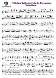 Yıldızlara Baktırdım Fallarda Çıkmıyorsun Keman, Ud, Melodika, Flüt, Org Notaları