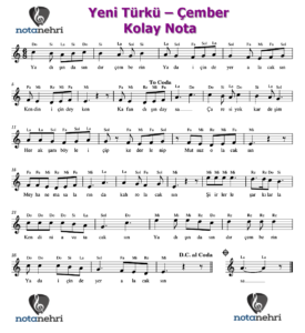Yeni Türkü – Çember Keman, Melodika, Flüt, Org Notaları